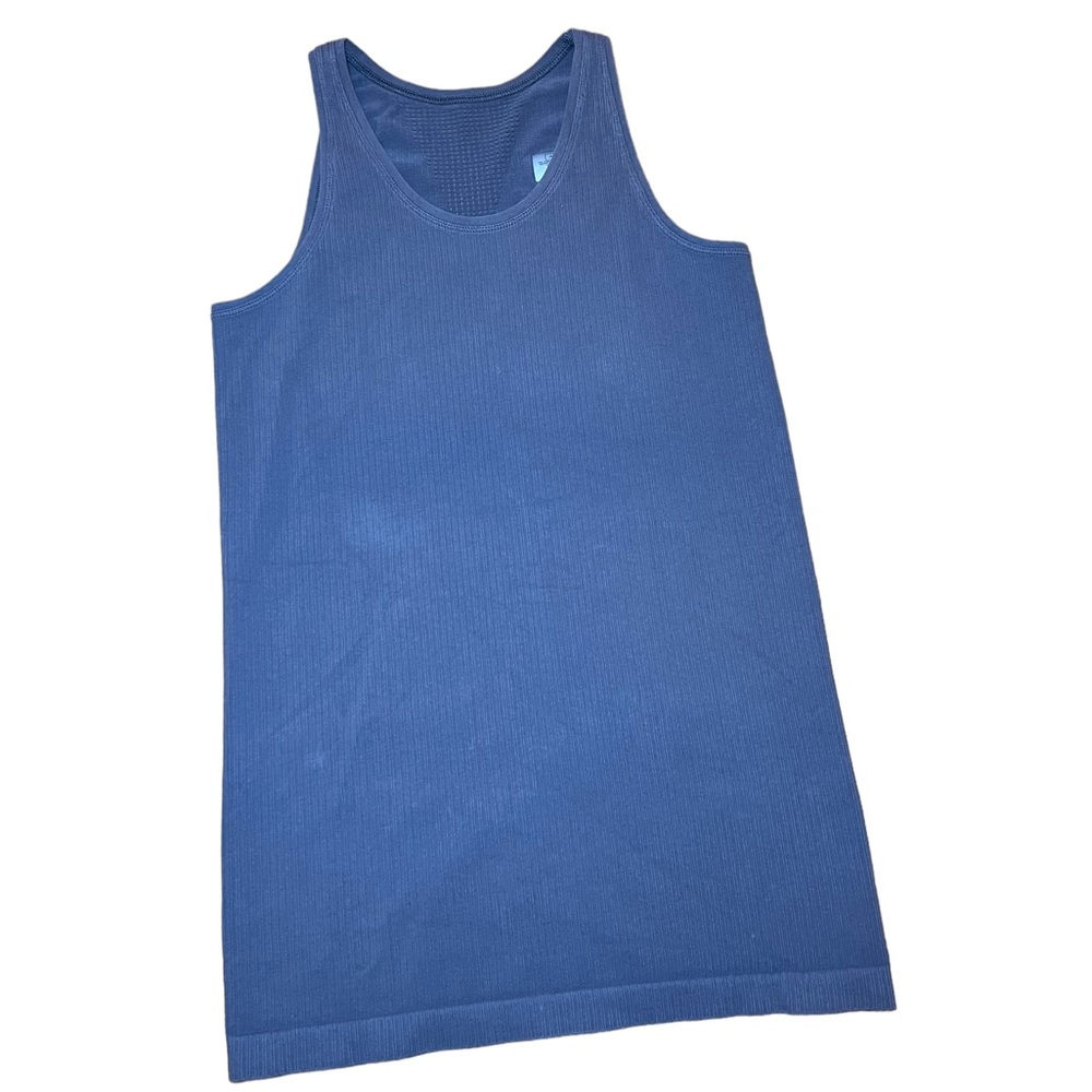 Athleta Pura Tank Top LARGE Gray Rib Knit Scoop Neck Active Athleisure Women GUC